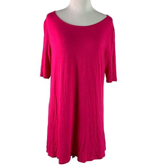 🟣🟣🟣 ELLEN TRACY Womens Size Medium Pink Flowy Short Basic Sleeve Blouse - Picture 1 of 8